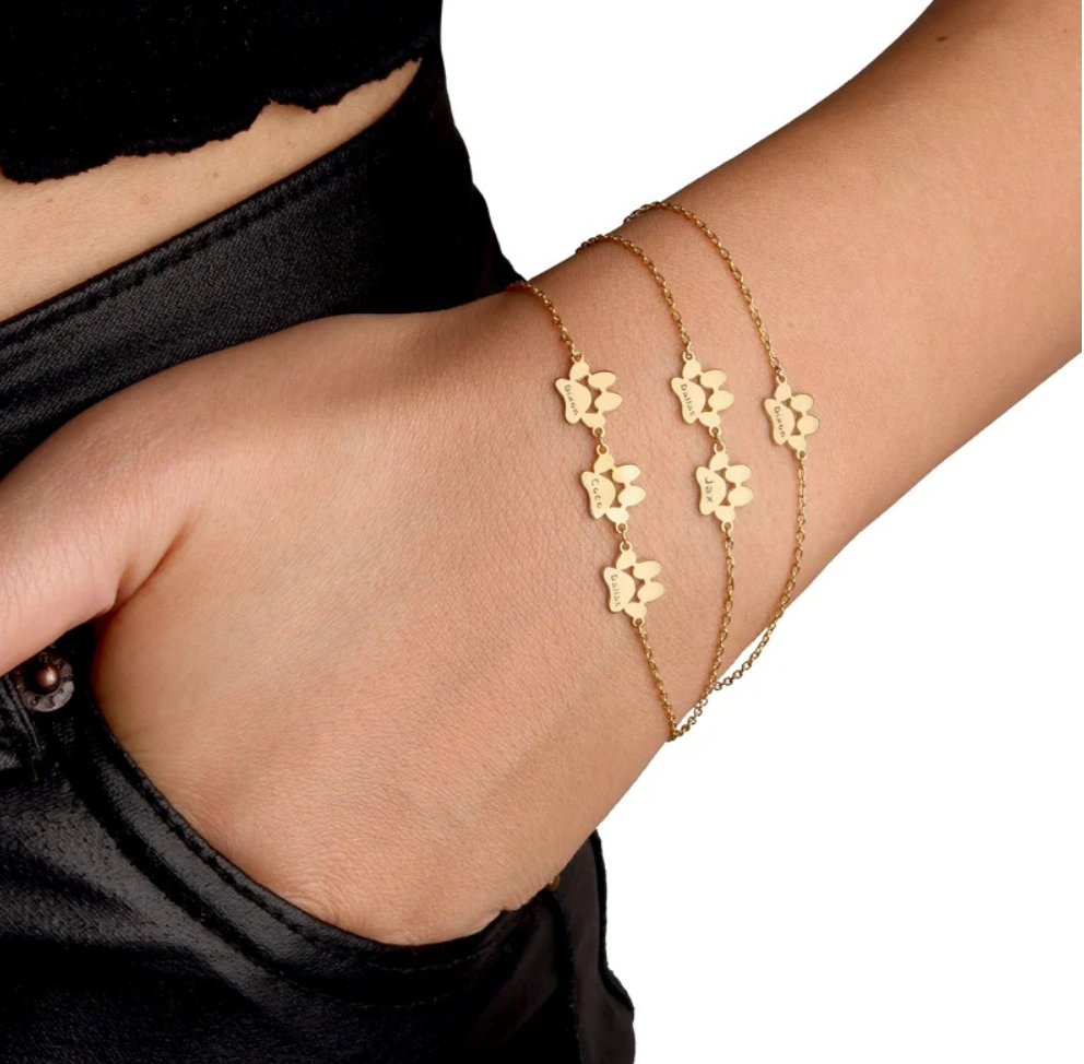 Custom Gold-Plated Paw Charm Bracelet for DIY Engraving