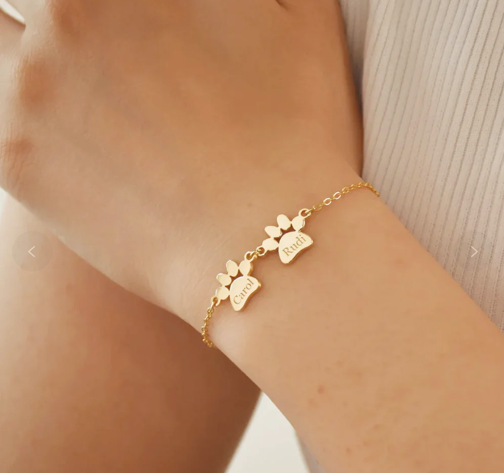 Custom Gold-Plated Paw Charm Bracelet for DIY Engraving